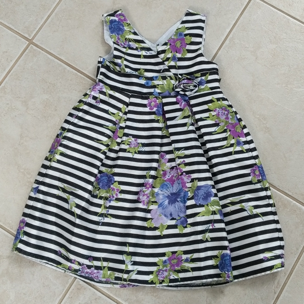Girl 6x black white stripe purple floral dress